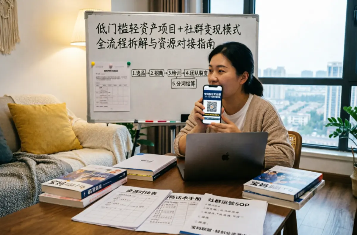 宝妈副业在家赚钱招商怎么做？低门槛轻资产项目+社群变现模式全流程拆解与资源对接指南