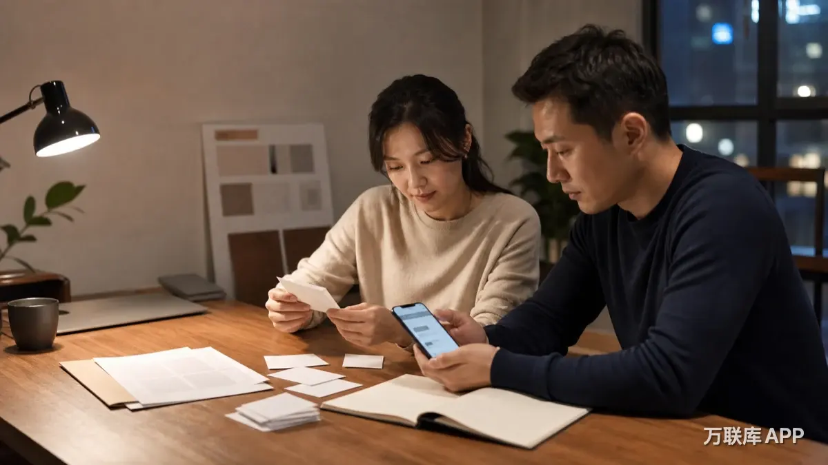 万联库APP配图：品牌推广团队核对用户反馈与合作边界